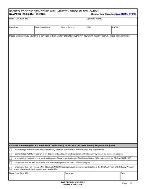 NAVPERS Form 1330/4  Printable Pdf
