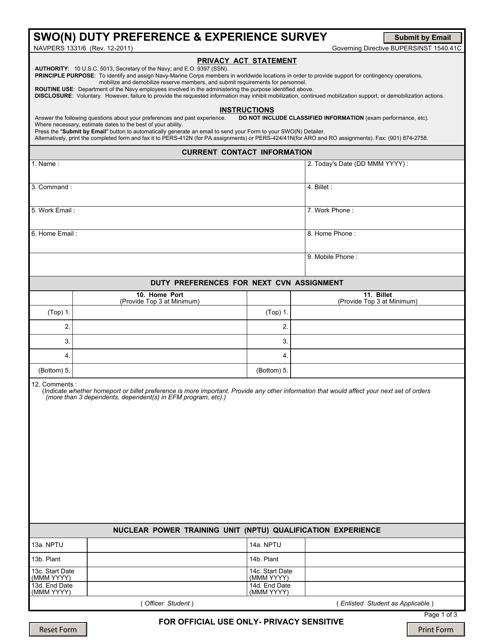 NAVPERS Form 1331/6  Printable Pdf