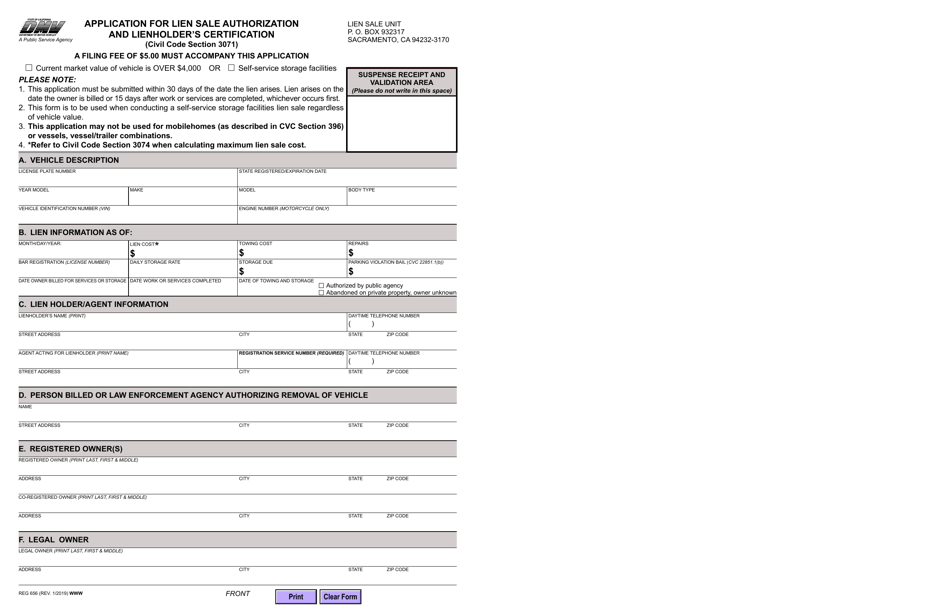 Form REG656 - Fill Out, Sign Online and Download Fillable PDF ...