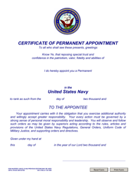 Document preview: NAVPERS Form 1430/32 Certificate of Appointment (E7-e9) Usn