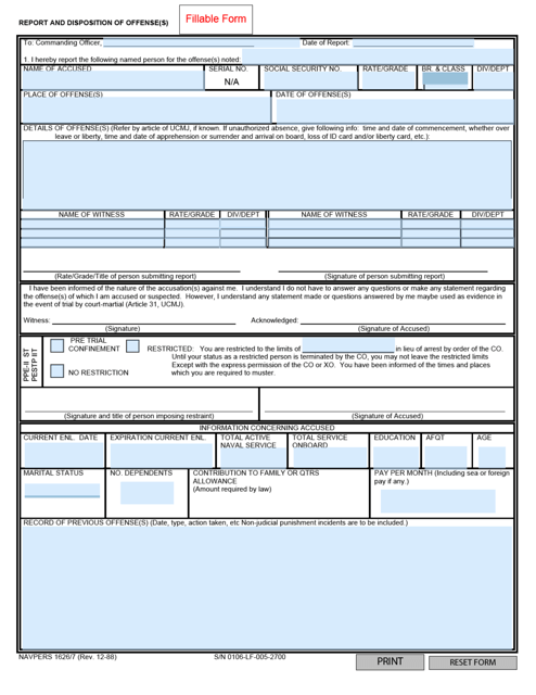 NAVPERS Form 1626/7 Report and Disposition of Offense(S)