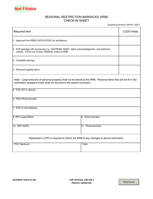 NAVPERS Form 1620/2 Regional Restriction Barracks (Rrb) Check-In Sheet