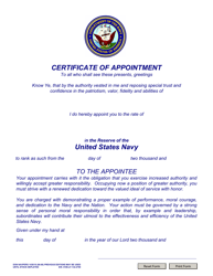 Document preview: NAVPERS Form 1430/10 Certificate of Appointment (E1-e3) Usnr
