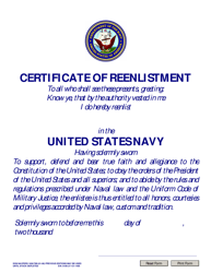 Document preview: NAVPERS Form 1650/78N Certificate of Reenlistment - United States Navy