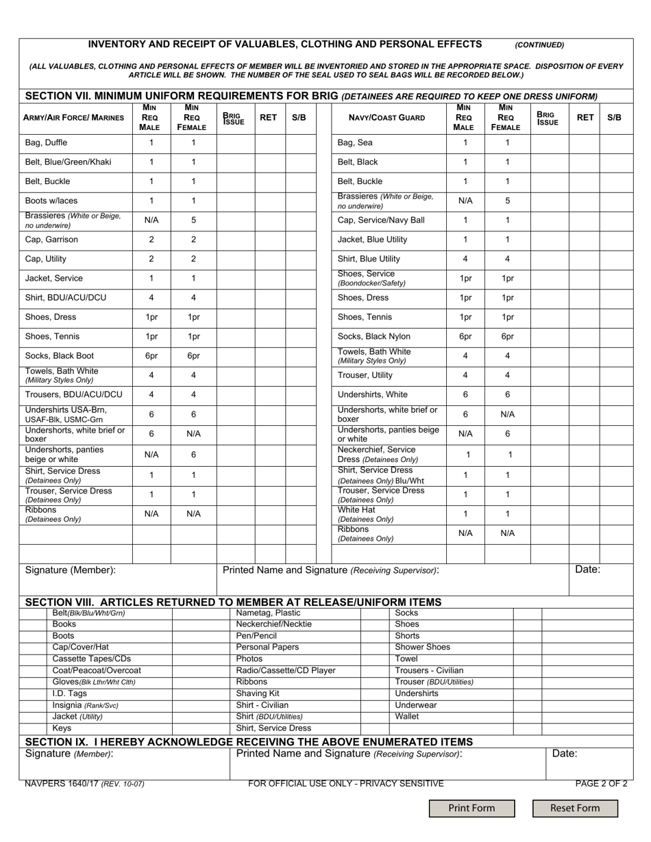 NAVPERS Form 1640/17 - Fill Out, Sign Online and Download Fillable PDF ...