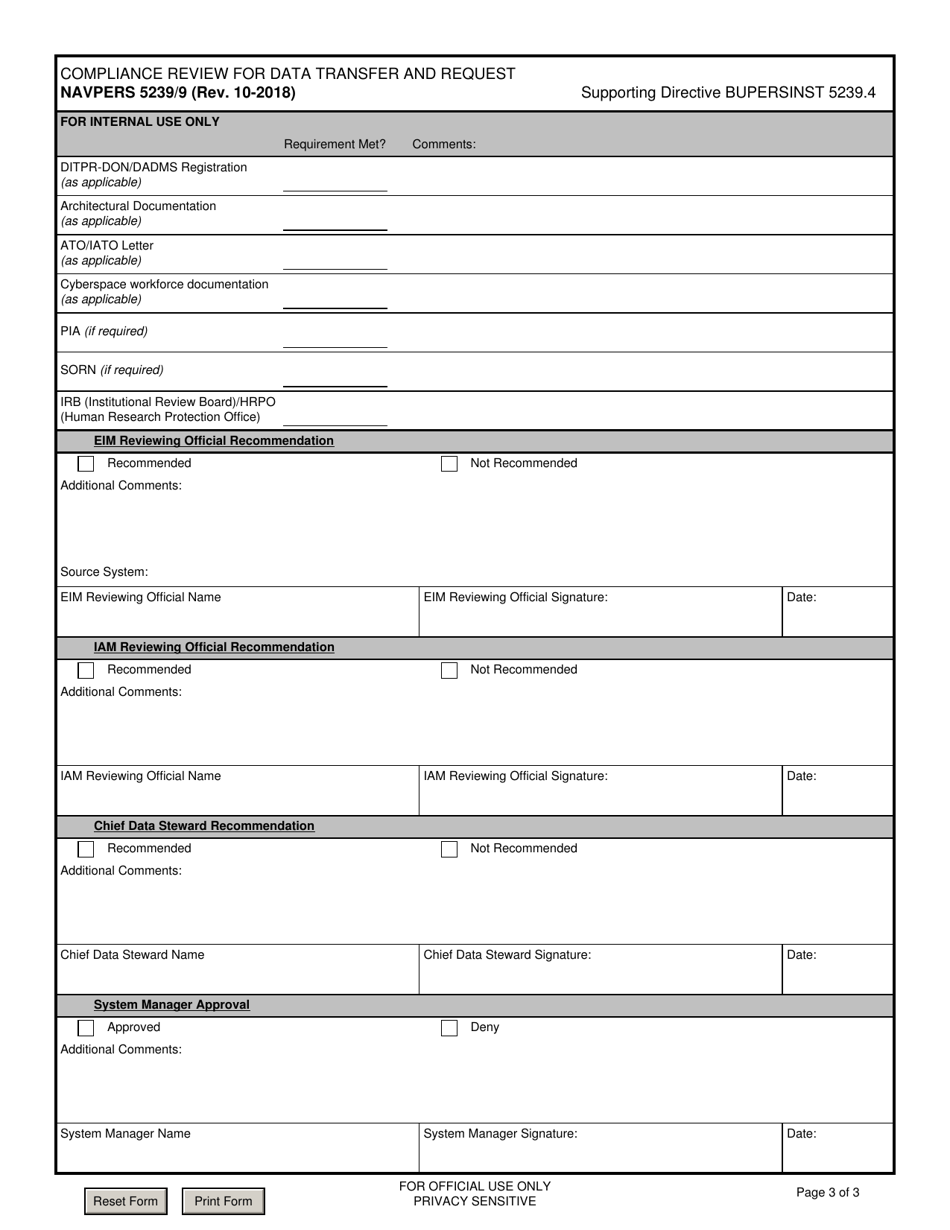 NAVPERS Form 5239 / 9 Compliance Review for Data Transfer and Request, Page 3