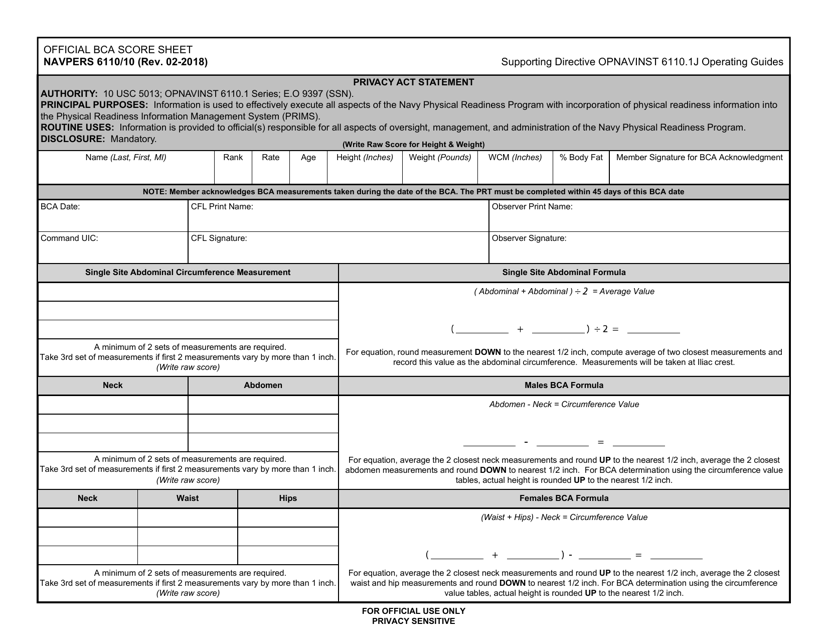 NAVPERS Form 6110 10 Fill Out Sign Online And Download Printable PDF