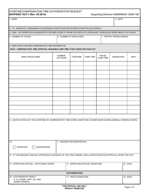NAVPERS Form 7421/1  Printable Pdf