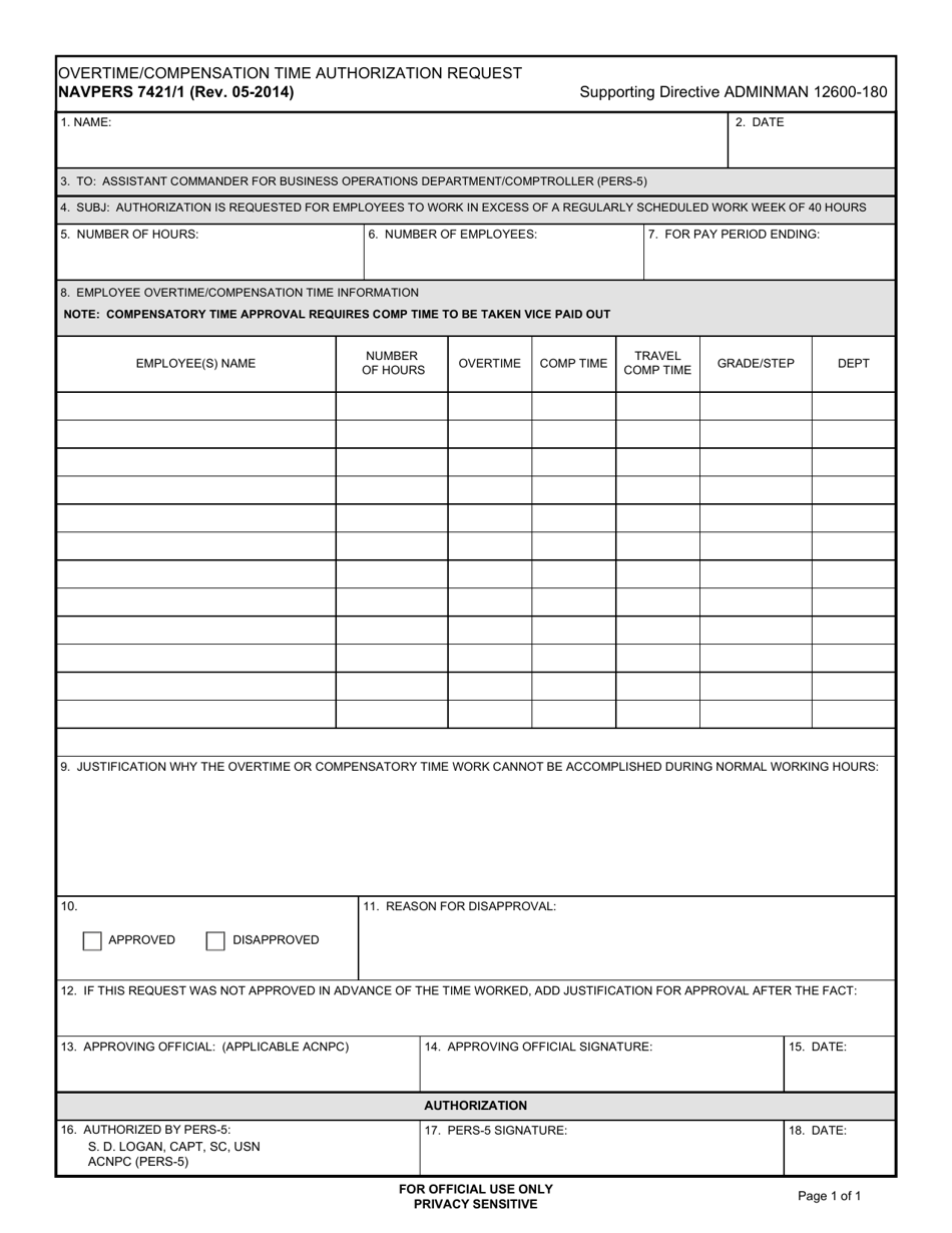 NAVPERS Form 7421/1 - Fill Out, Sign Online and Download Fillable PDF ...