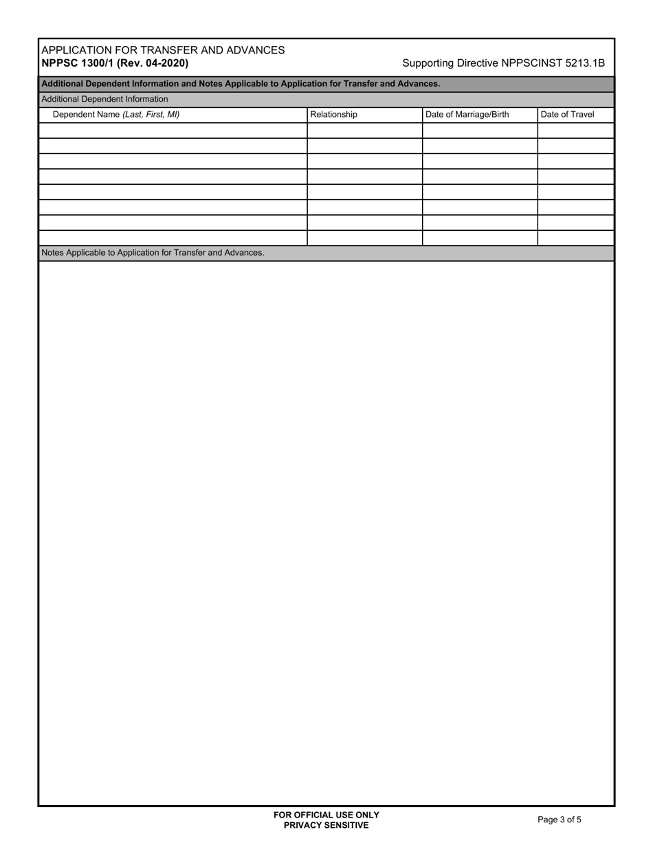 Form NPPSC1300 / 1 Application for Transfer and Advances, Page 3