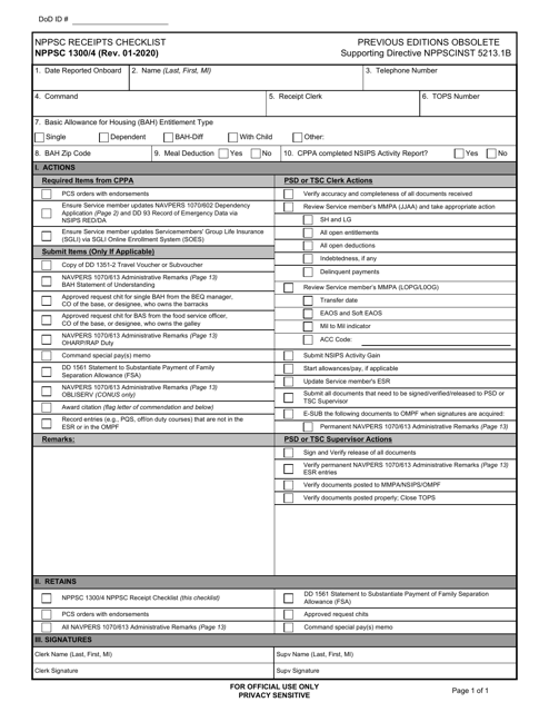 Form NPPSC1300/4 Nppsc Receipts Checklist