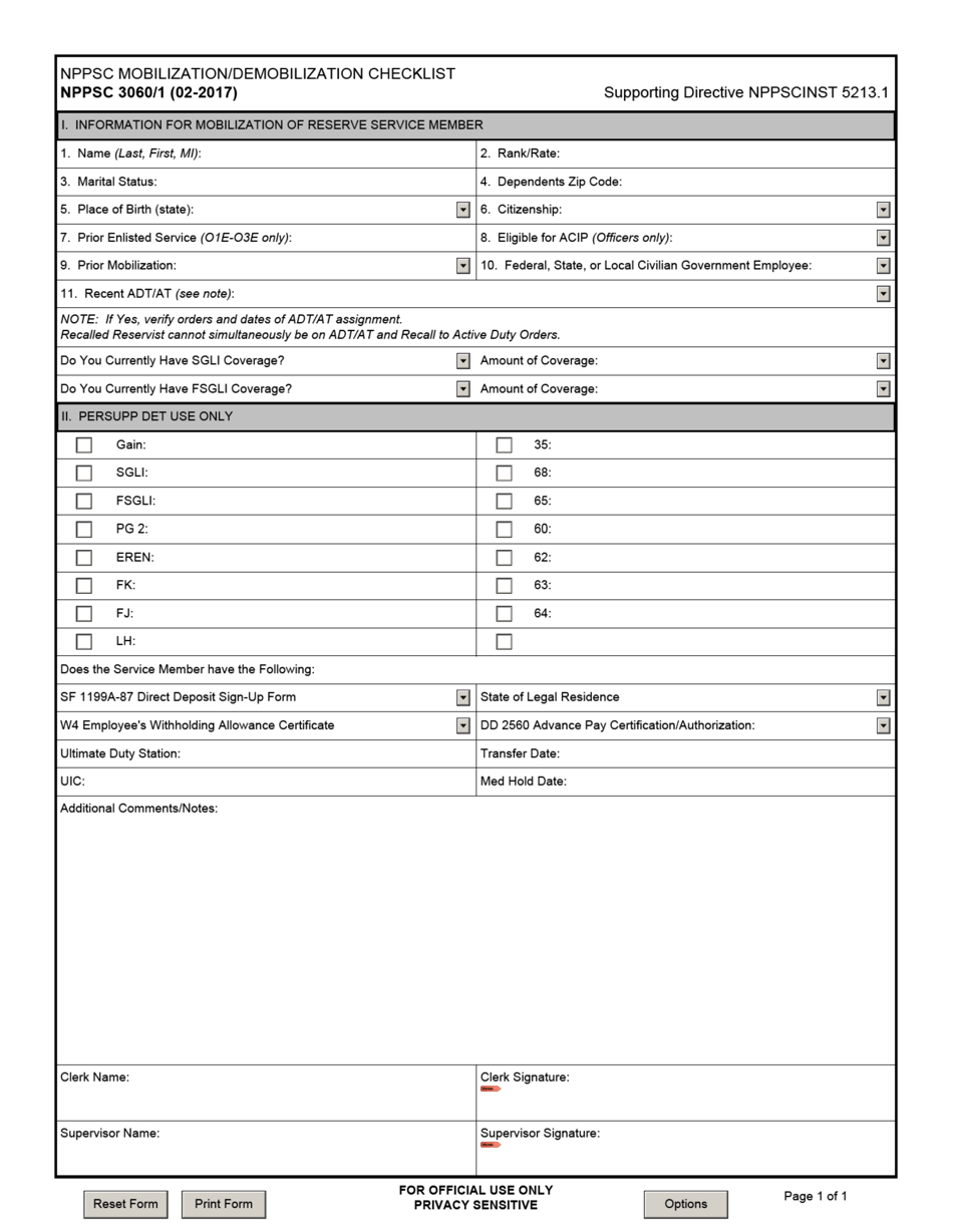 Form NPPSC3060 / 1 Nppsc Mobilization / Demobilization Checklist, Page 1