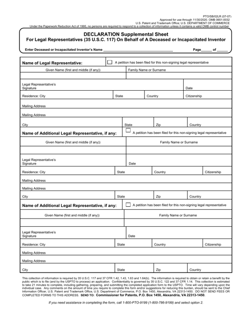 Form PTO/SB/02LR  Printable Pdf