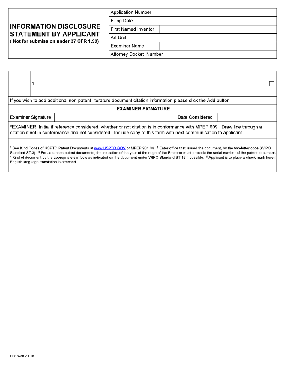 Form PTO / SB / 08A EFS-WEB Information Disclosure Statement by Applicant (Not for Submission Under 37 Cfr 1.99), Page 2