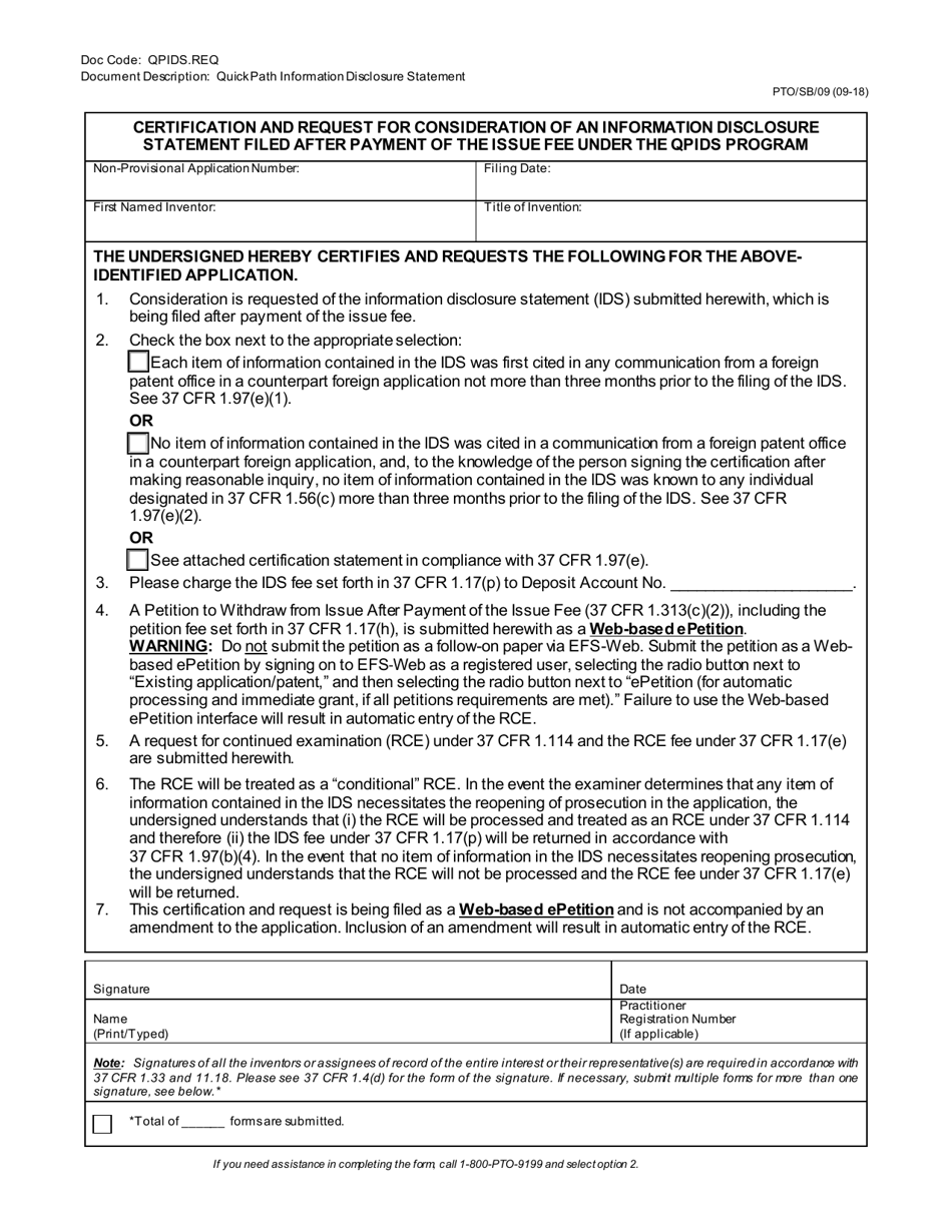 Form PTO/SB/09 - Fill Out, Sign Online and Download Fillable PDF ...