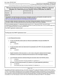 Document preview: Form PTO/SB/20TW Request for Participation in the Patent Prosecution Highway (Pph) Pilot Program Between the Taiwan Intellectual Property Office (Tipo) and the Uspto