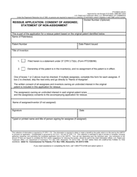 Form PTO/SB/53 Reissue Application: Consent of Assignee; Statement of Non-assignment