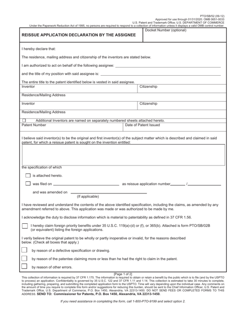 Form PTO/SB/52  Printable Pdf