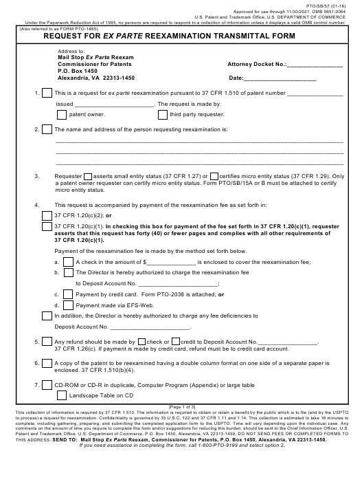Form PTO/SB/57 Printable Pdf