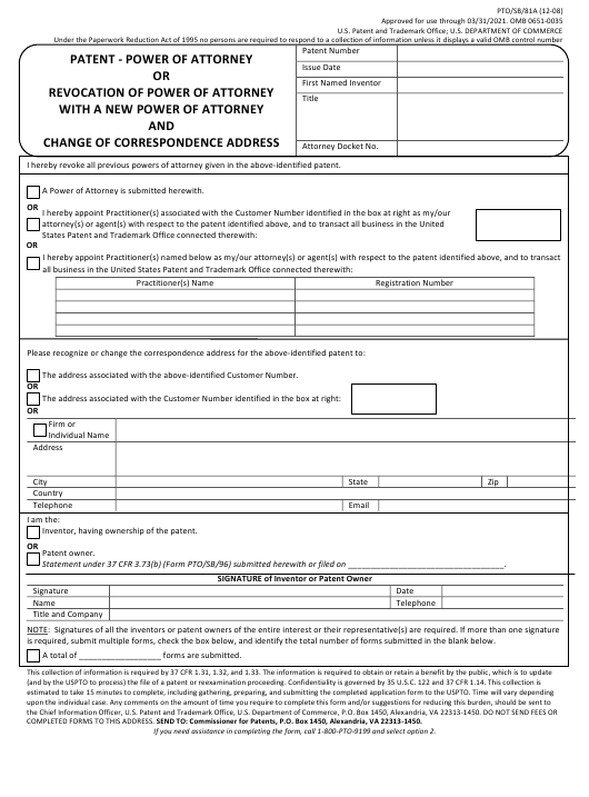 Form PTO/SB/81A  Printable Pdf