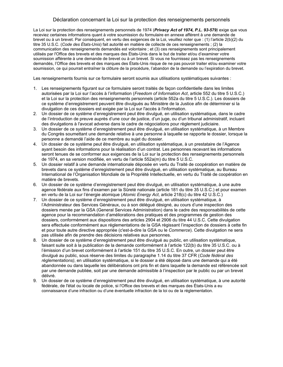 Form PTO / SB / 82FR Power of Attorney or Revocation of Power of Attorney With a New Power of Attorney and Change of Correspondence Address (English / French), Page 3