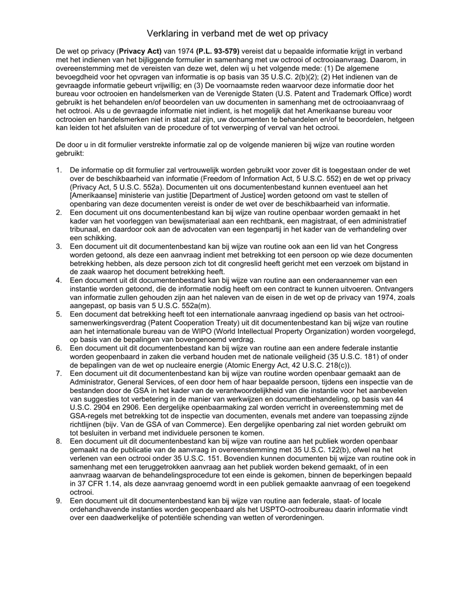 Form PTO / SB / 82NL Power of Attorney or Revocation of Power of Attorney With a New Power of Attorney and Change of Correspondence Address (English / Dutch), Page 3