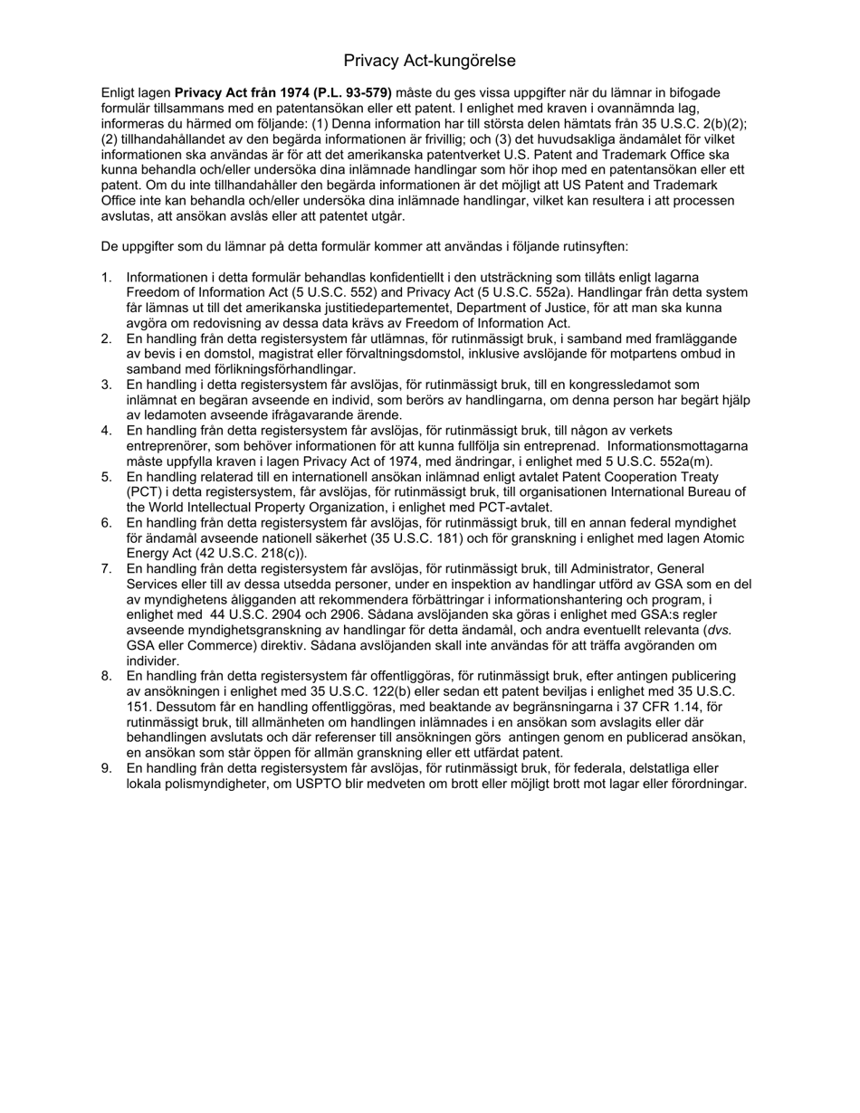 Form PTO / SB / 82SE Power of Attorney or Revocation of Power of Attorney With a New Power of Attorney and Change of Correspondence Address (English / Swedish), Page 3