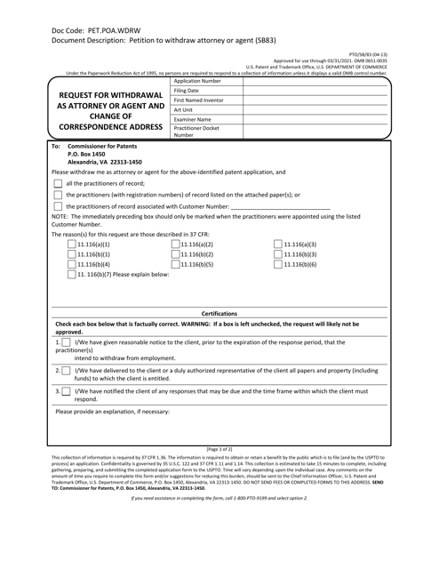 Form PTO/SB/83  Printable Pdf