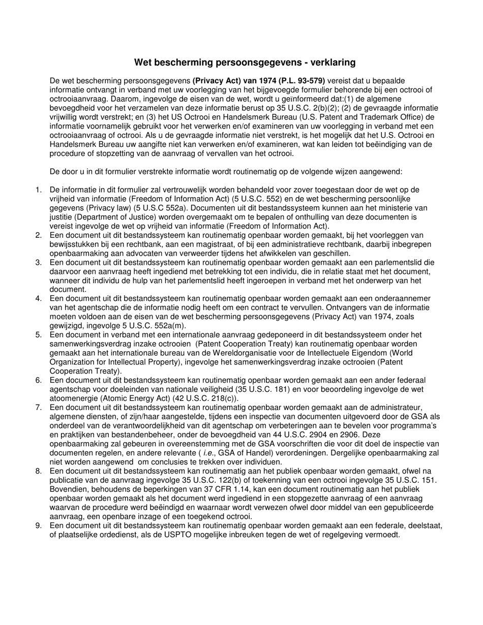 Form PTO / SB / 102 Declaration for Utility or Design Patent Application (37 Cfr 1.63) (English / Dutch), Page 5