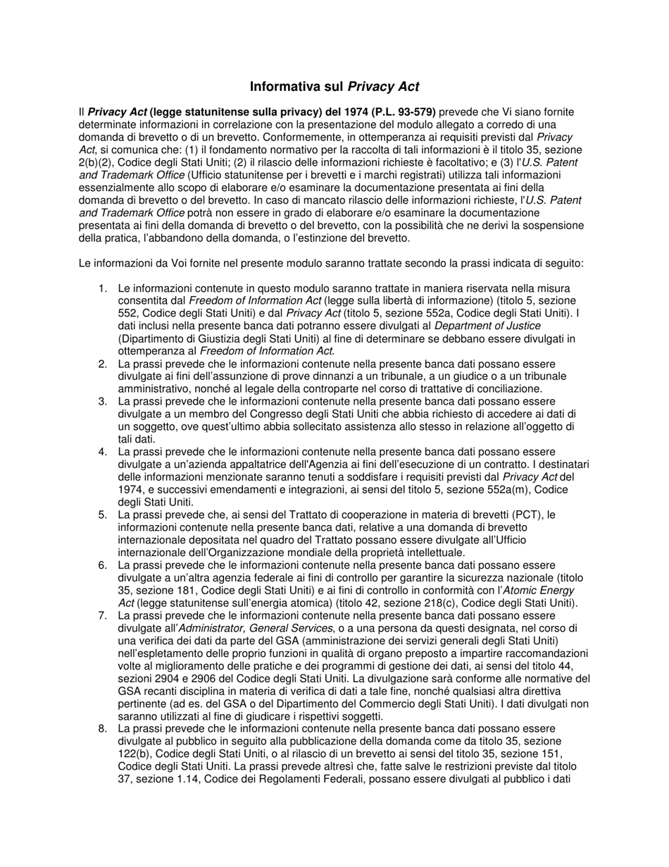 Form PTO / SB / 104 Declaration for Utility or Design Patent Application (37 Cfr 1.63) (English / Italian), Page 5