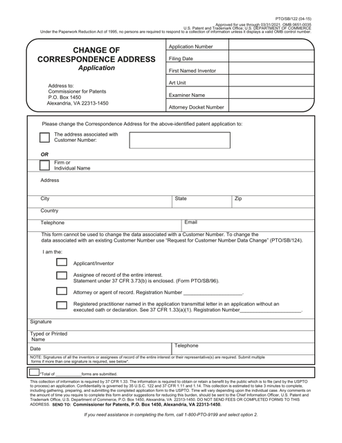 Form PTO/SB/122  Printable Pdf