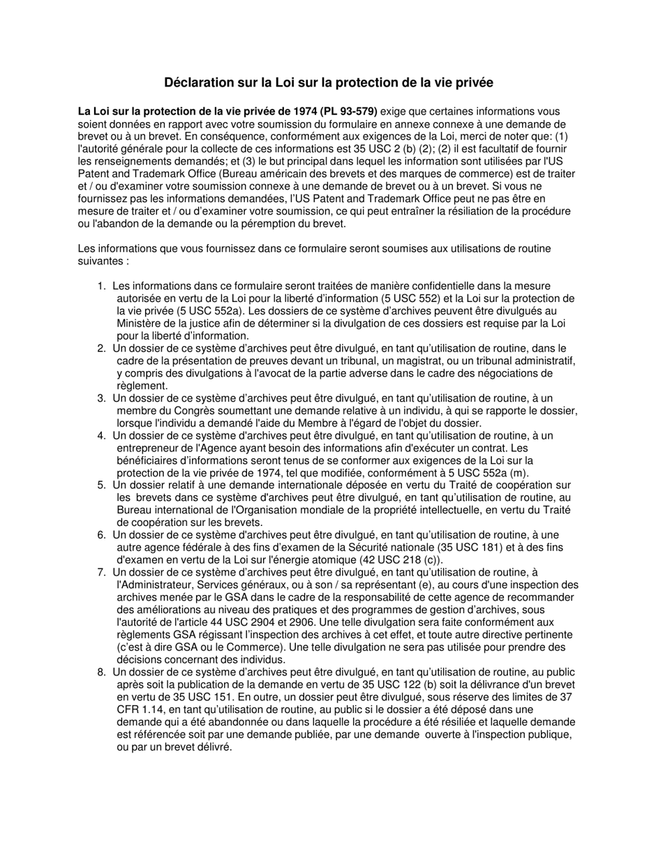 Form PTO / SB / 105 Declaration for Utility or Design Patent Application (37 Cfr 1.63) (English / French), Page 5