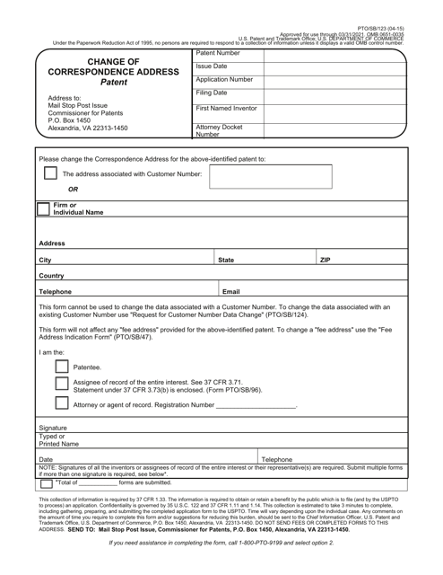 Form PTO/SB/123  Printable Pdf