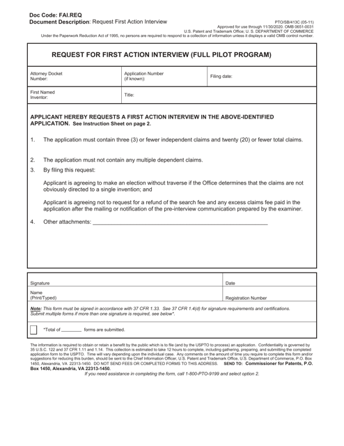 Form PTO/SB/413C Request for First Action Interview (Full Pilot Program)