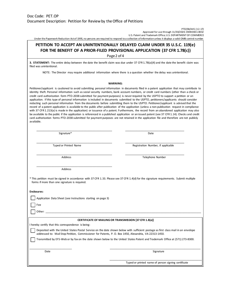 Form PTO/SB/445 - Fill Out, Sign Online And Download Fillable PDF ...