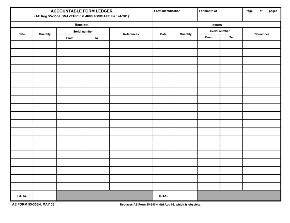 AE Form 55-355N Accountable Form Ledger, Page 1