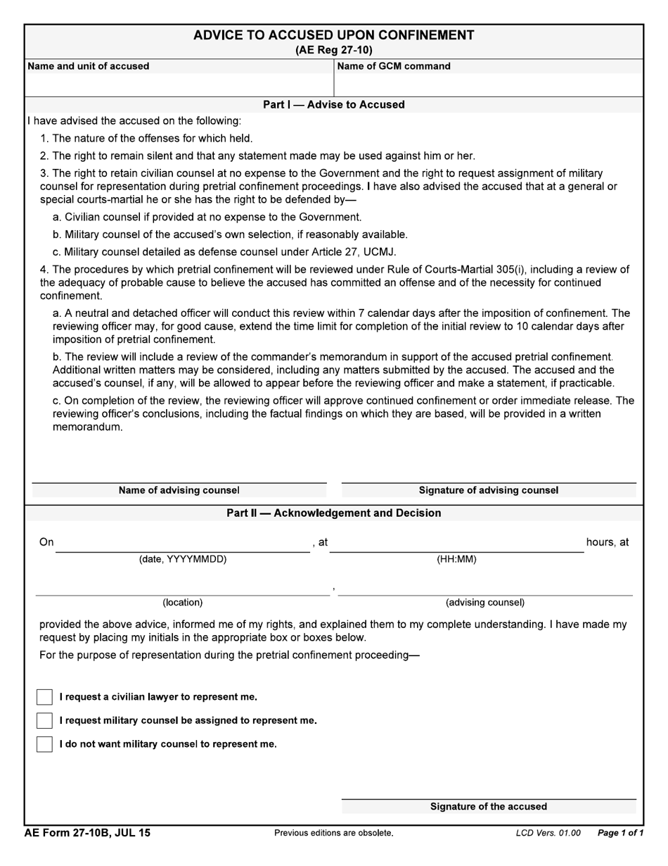 AE Form 27-10B - Fill Out, Sign Online and Download Fillable PDF ...