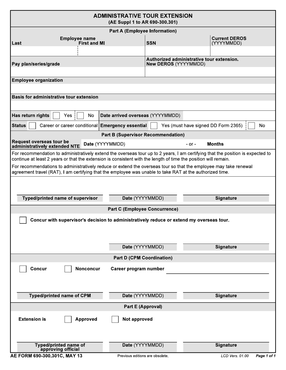 AE Form 690-300.301C Administrative Tour Extension, Page 1