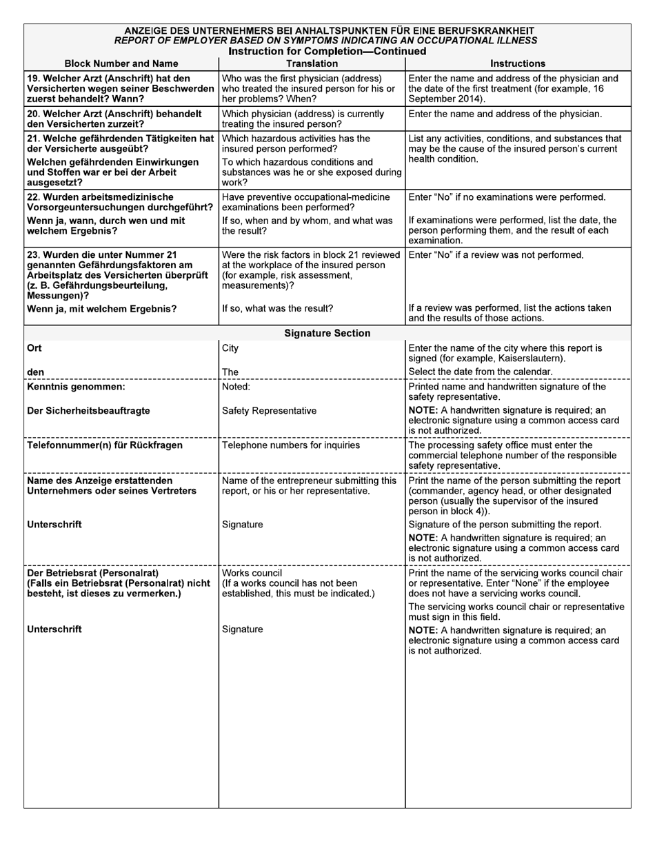 AE Form 385-10B (TEMP) Report of Employer Based on Symptoms Indicating an Occupational Illness (English / German), Page 10