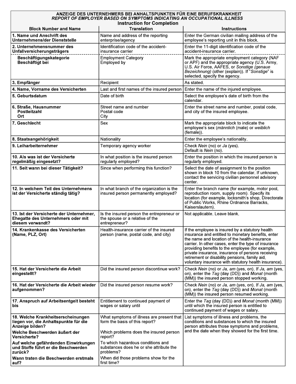 AE Form 385-10B (TEMP) Report of Employer Based on Symptoms Indicating an Occupational Illness (English / German), Page 9