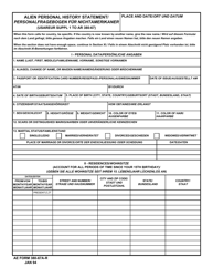 Document preview: AE Form 380-67A-R Alien Personal History Statement (English/German)