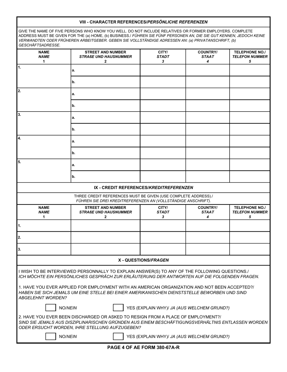 AE Form 380-67A-R Alien Personal History Statement (English / German), Page 4