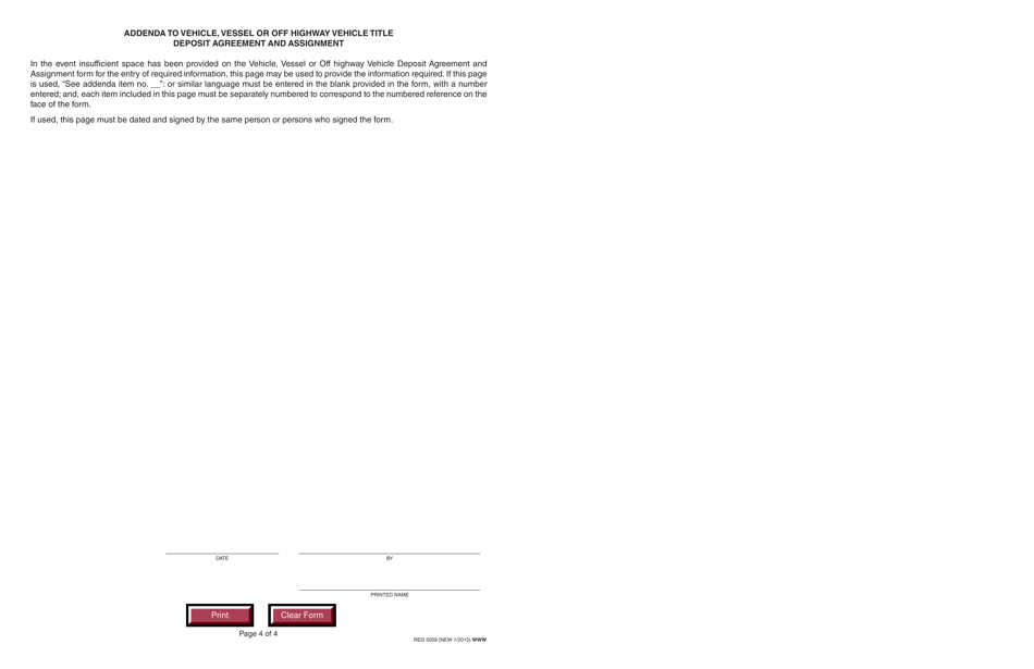 Form REG5059 Vehicle, Vessel or Off-Highway Vehicle Title Deposit Agreement and Assignment - California, Page 4