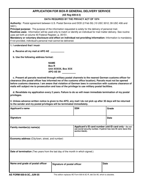 Ae Form 600 8 3c Download Fillable Pdf Or Fill Online Application For Box R General Delivery Service Templateroller