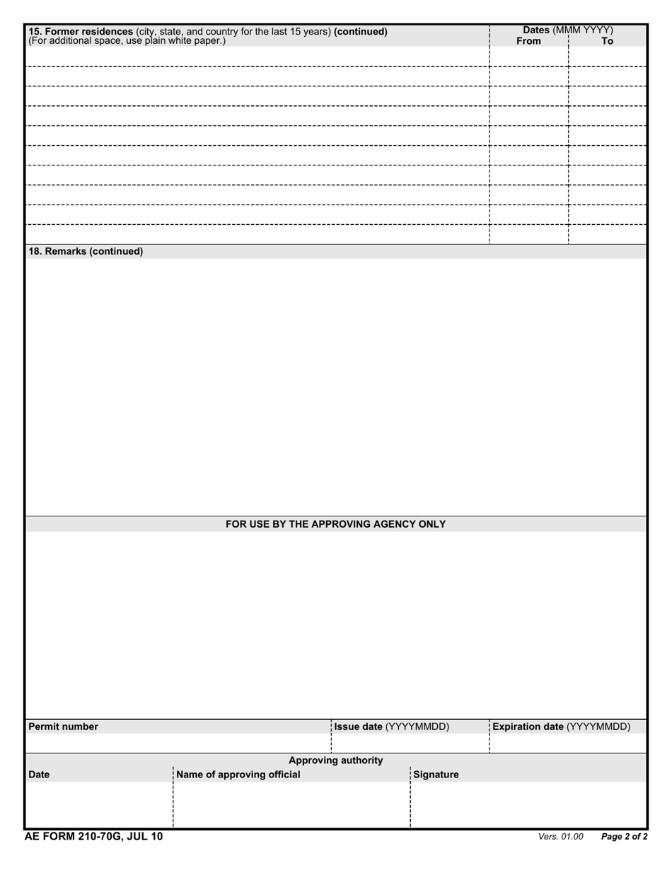 AE Form 210-70G Application for U.S. Forces Europe Commercial Solicitation Accreditation Life Insurance / Mutual Funds / Variable Products / Securities, Page 2
