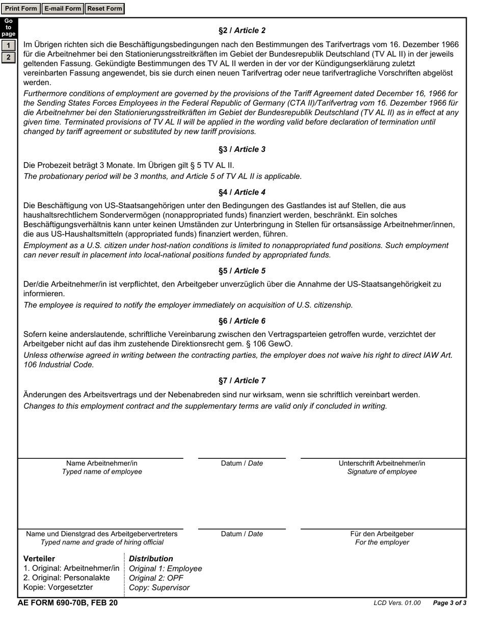 AE Form 690-70B Employment Contract (English / German), Page 3