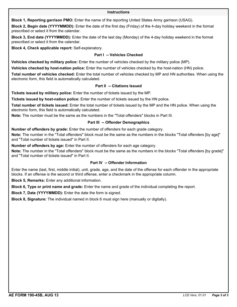 AE Form 190-45B Booze It and Lose It / Click It or Ticket Violation Report, Page 3
