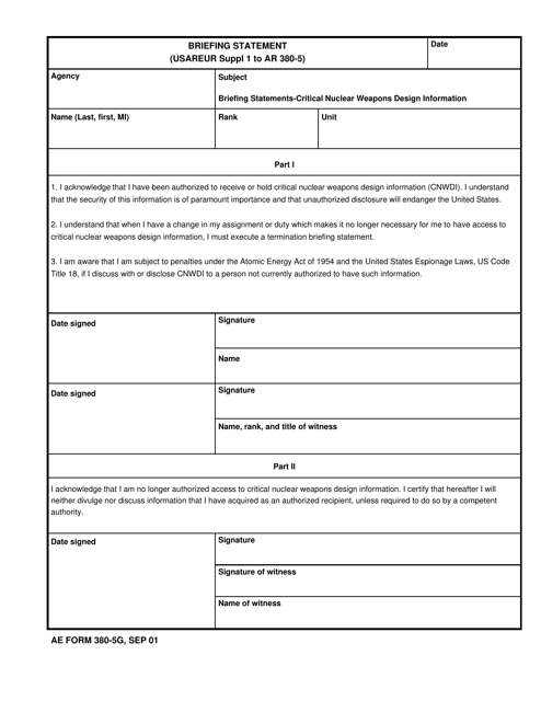AE Form 380-5G Briefing Statement
