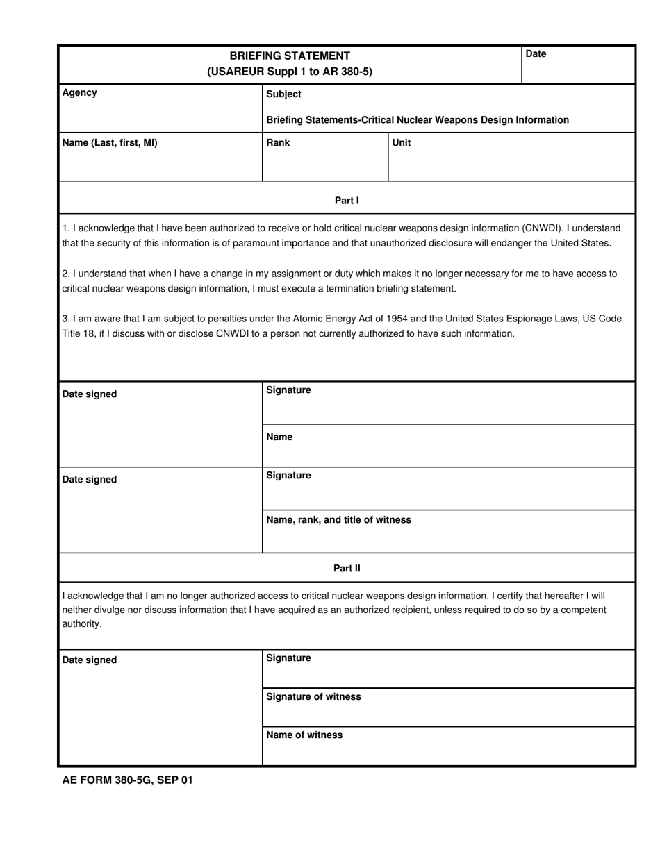 AE Form 380-5G Briefing Statement, Page 1
