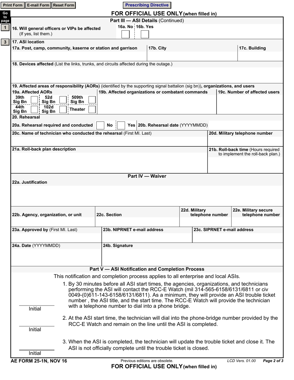 AE Form 25-1N Authorized Service Interruption Request Form, Page 2